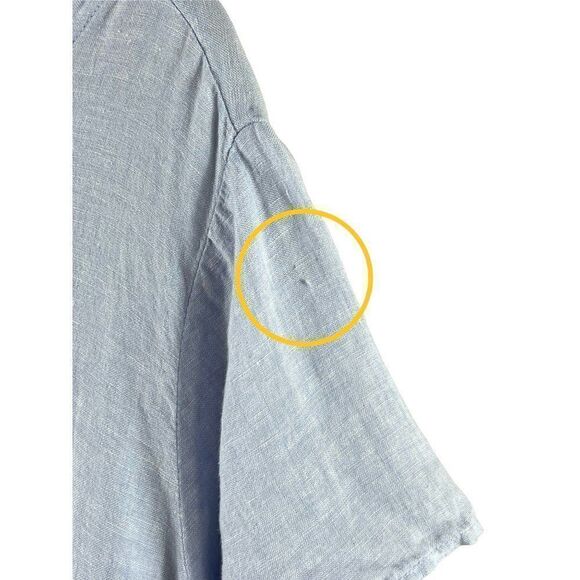 Cynthia Rowley Linen Side Wooden Buttons Short Sleeve Round Neck Blouse 2X Blue - Picture 3 of 8